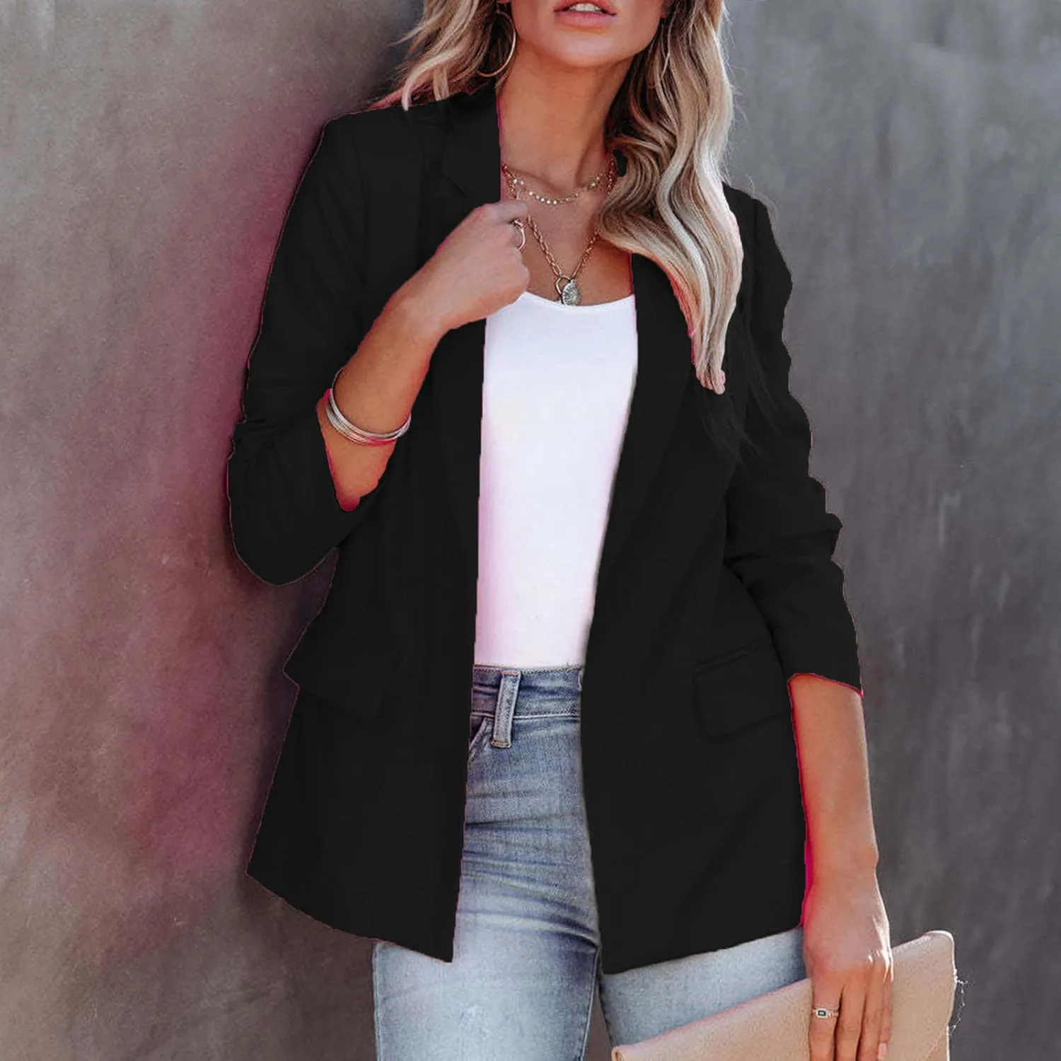 Smoneyful Women's Blazers Business Casual Jacket Suit Long Sleeve Open Front Slim Fit for Work Office 2025 Trendy