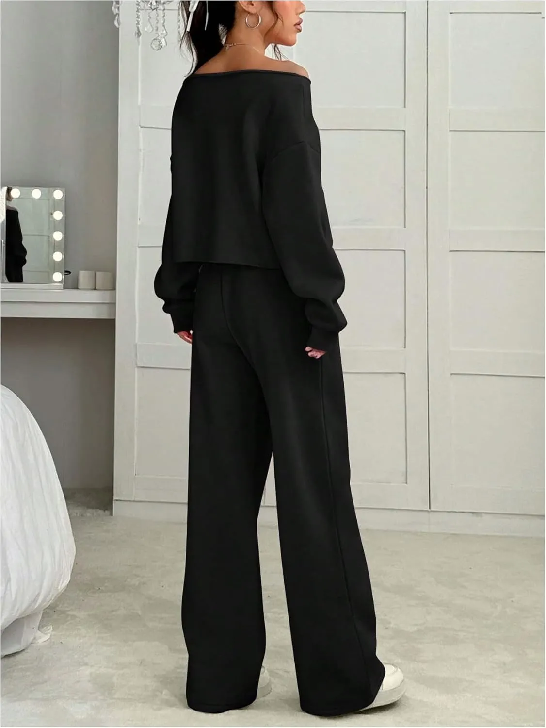 SOLY HUX Women's Sweatsuits Off The Shoulder Crop Top and Drawstring Long Pants 2 Piece Fall Outfits