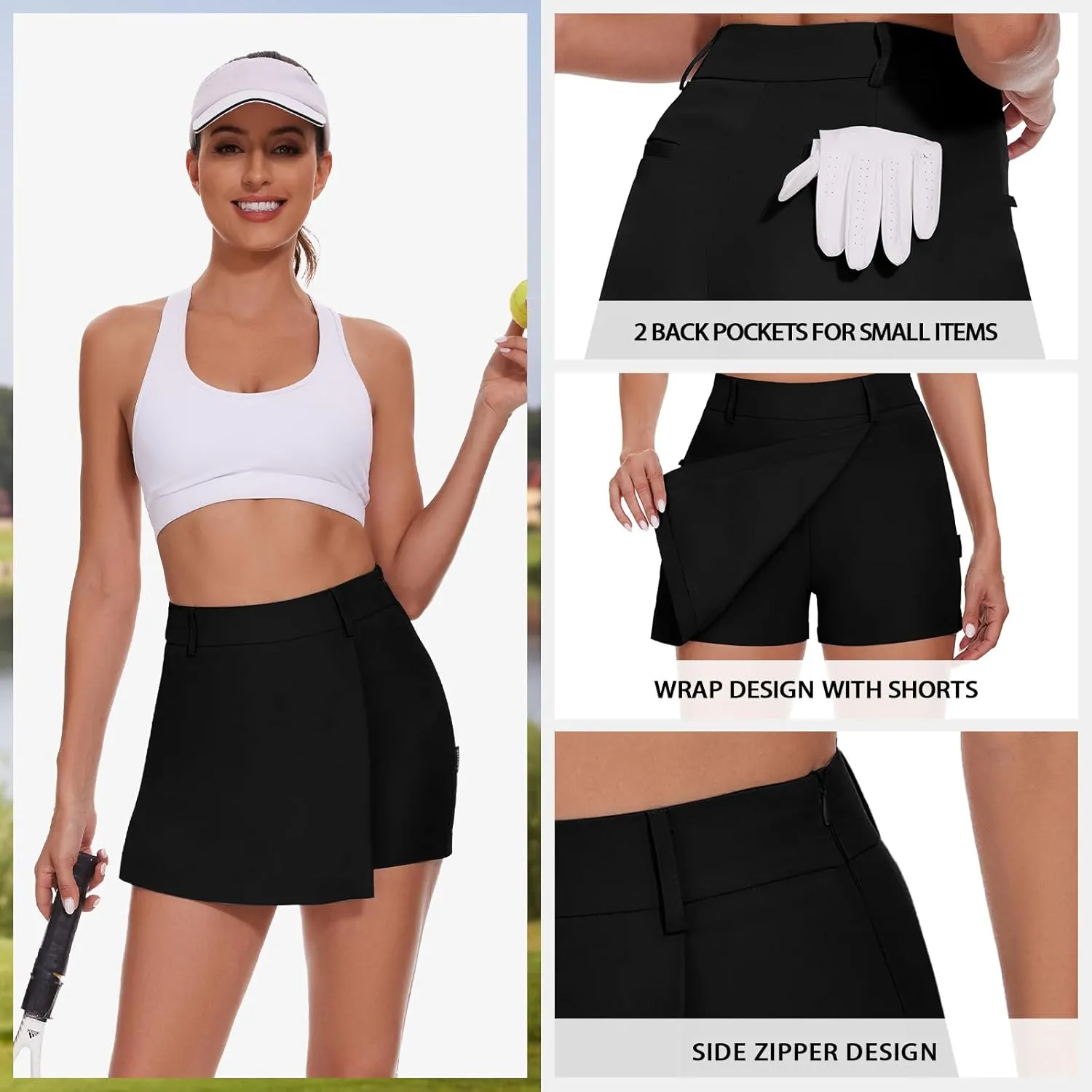 Soneven 15" Golf Shorts for Women with 2 Pockets High Waisted Athletic Skorts for Tennis Running