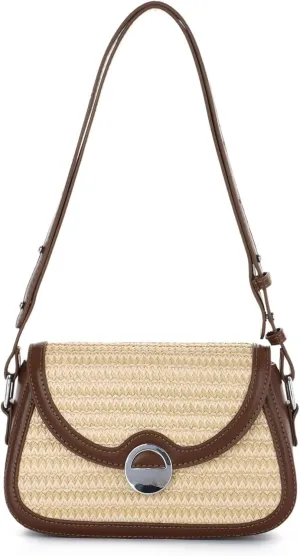Straw Purses for Women Small Crossbody Bags with Adjustable Strap Summer Purse Beach Bag Rattan Bag Wicker Purses(Brown)
