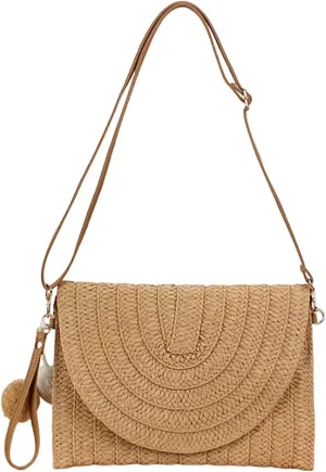 Straw Woven Tote Bag for Summer Shoulder Bag Woven Crochet Handbag Handmade Bag Hairy Ball