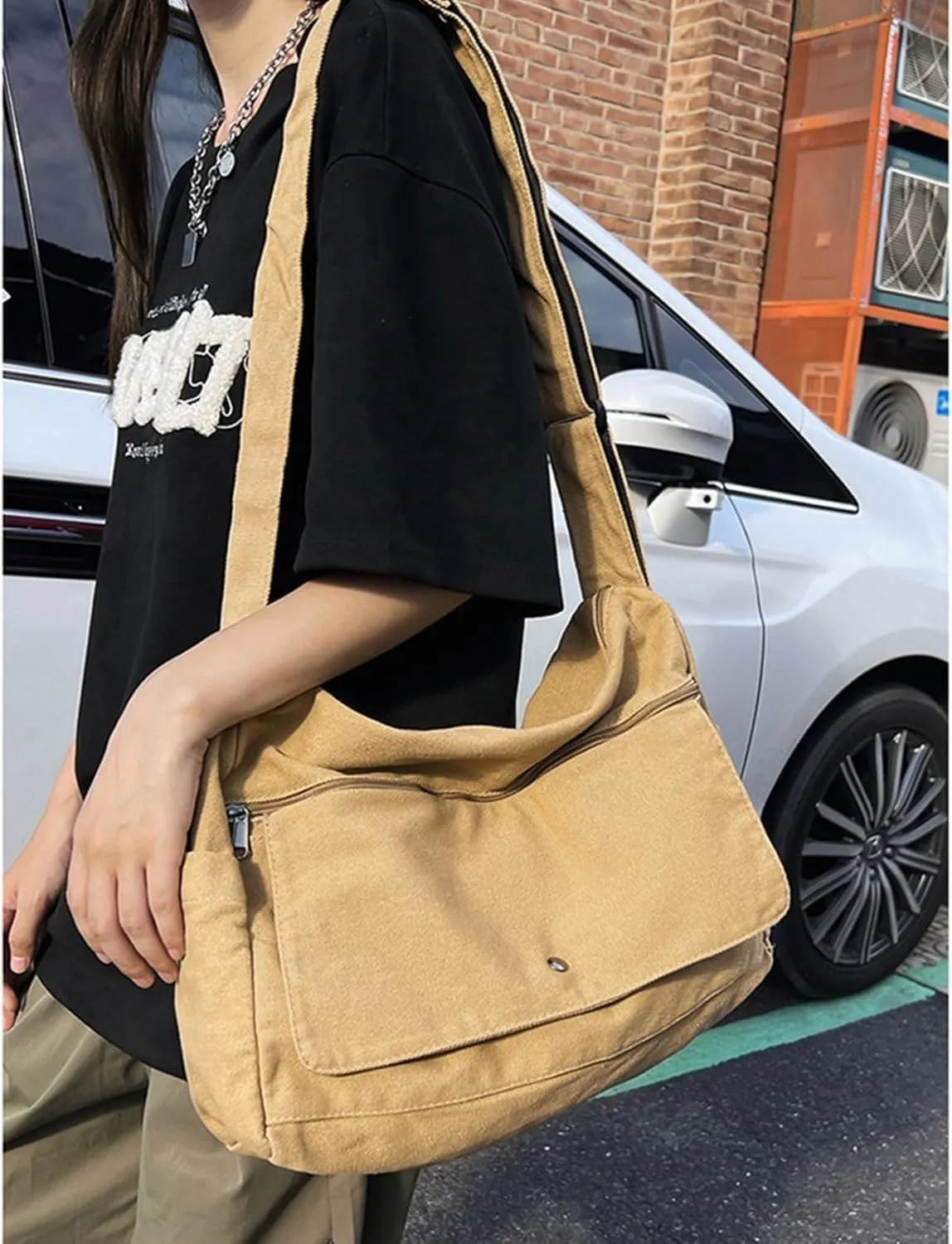 Stylish Canvas Crossbody Bag for Women Girls Vintage Messenger Bag with Adjustable Strap