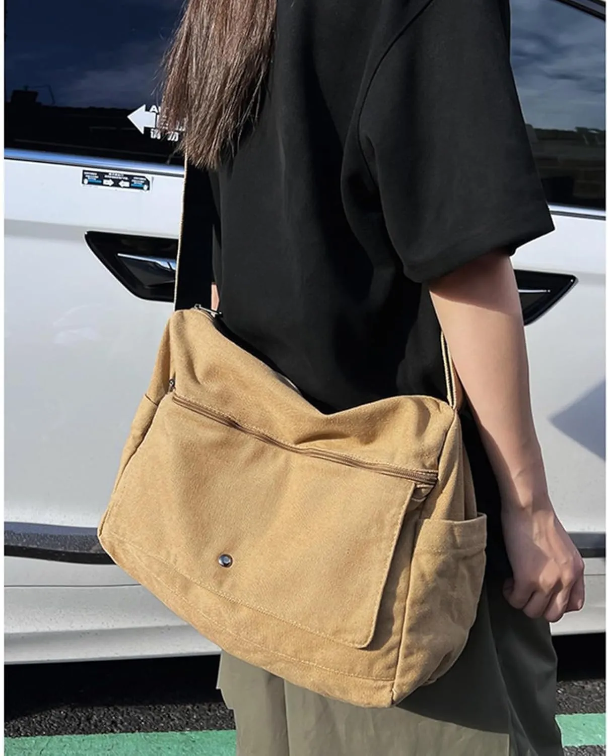 Stylish Canvas Crossbody Bag for Women Girls Vintage Messenger Bag with Adjustable Strap