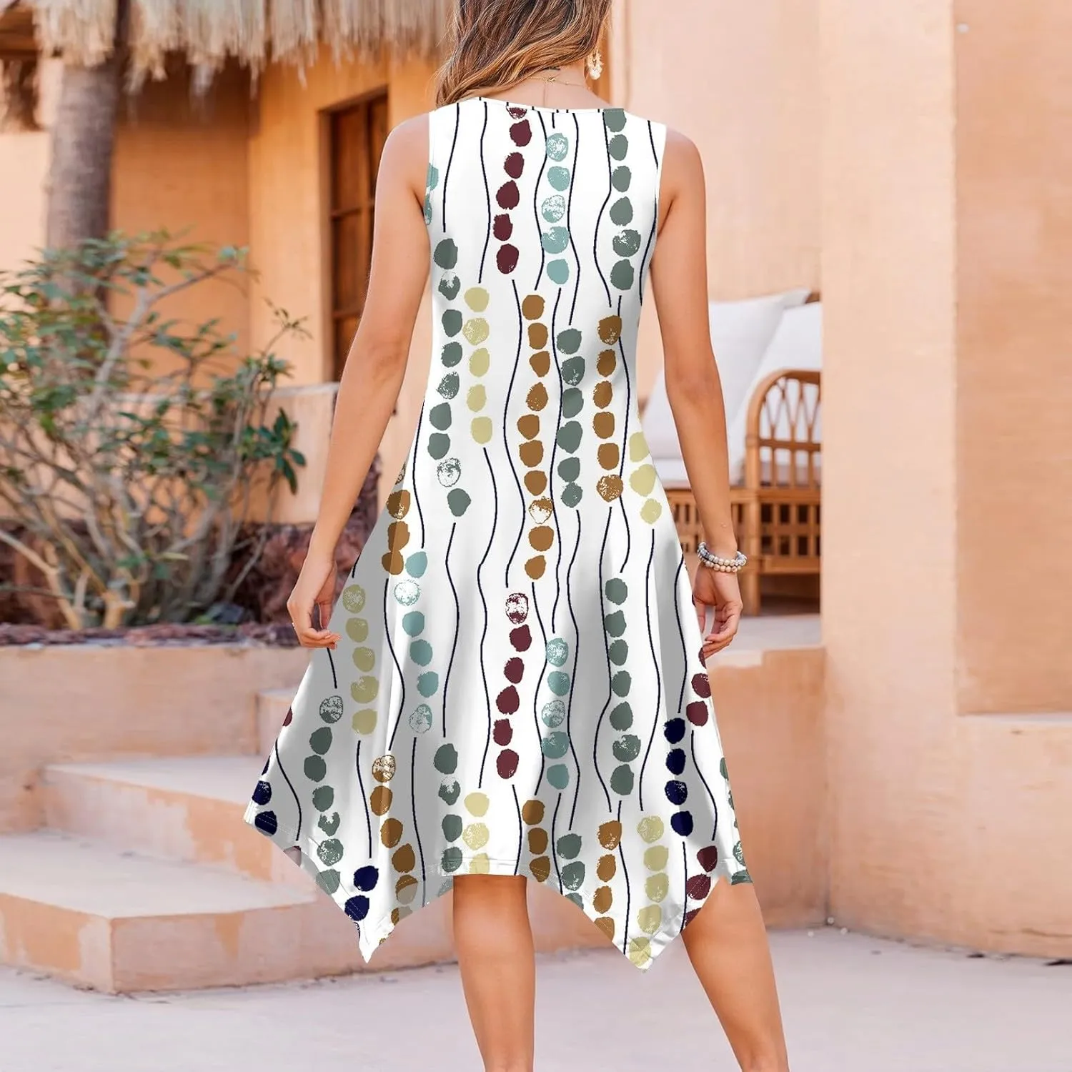 Summer Midi Dresses for Women 2025 Casual Vacation Handkerchief Tank Dress with Pockets Sundress Beach Cover ups
