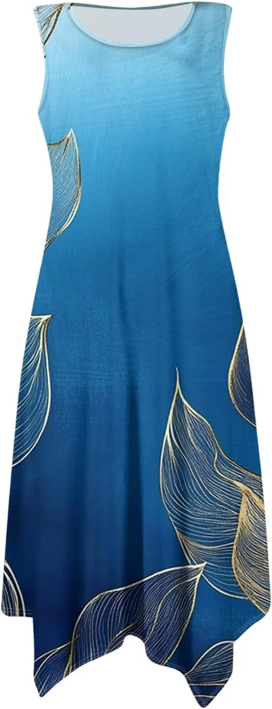 Summer Midi Dresses for Women 2025 Casual Vacation Handkerchief Tank Dress with Pockets Sundress Beach Cover ups