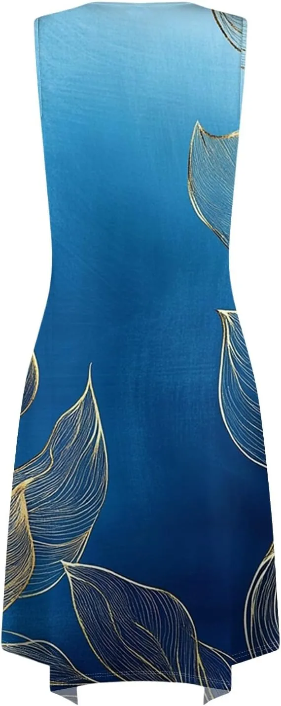 Summer Midi Dresses for Women 2025 Casual Vacation Handkerchief Tank Dress with Pockets Sundress Beach Cover ups