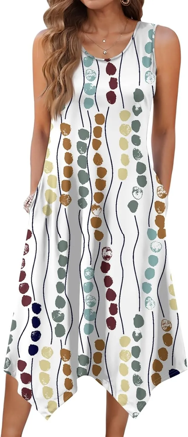 Summer Midi Dresses for Women 2025 Casual Vacation Handkerchief Tank Dress with Pockets Sundress Beach Cover ups