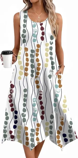 Summer Midi Dresses for Women 2025 Casual Vacation Handkerchief Tank Dress with Pockets Sundress Beach Cover ups
