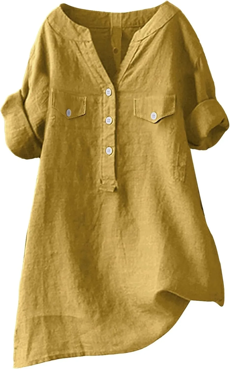 Summer Tops for Women 2025 Linen Short Sleeve Button Down V Neck T Shirts with Chest Pocket Casual Beach Tops