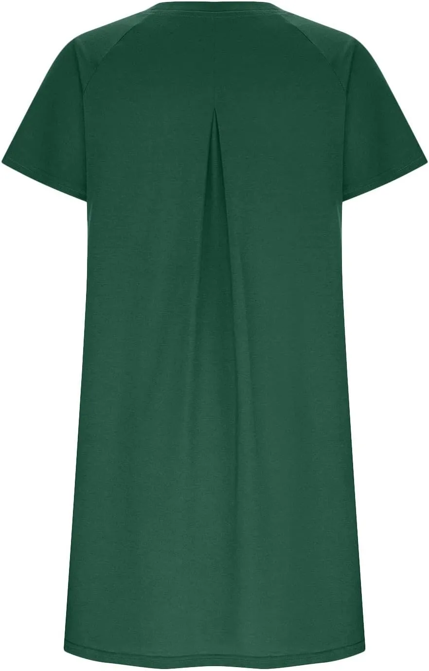 Sun Dresses Women Casual Loose Fit Short Sleeve Crew Neck Mini Dress Summer Knee Length T Shirt Dress with Pockets