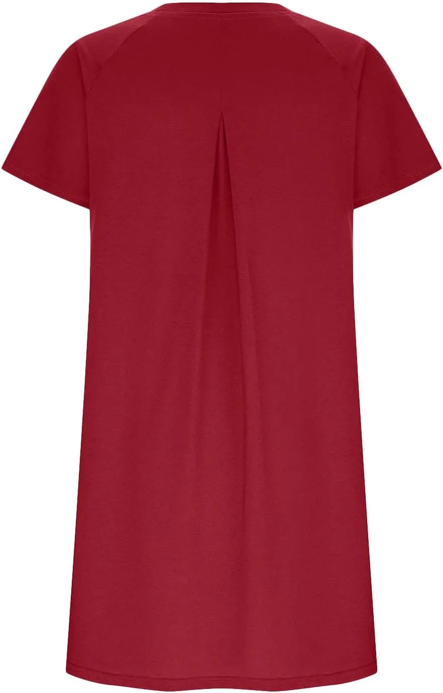 Sun Dresses Women Casual Loose Fit Short Sleeve Crew Neck Mini Dress Summer Knee Length T Shirt Dress with Pockets