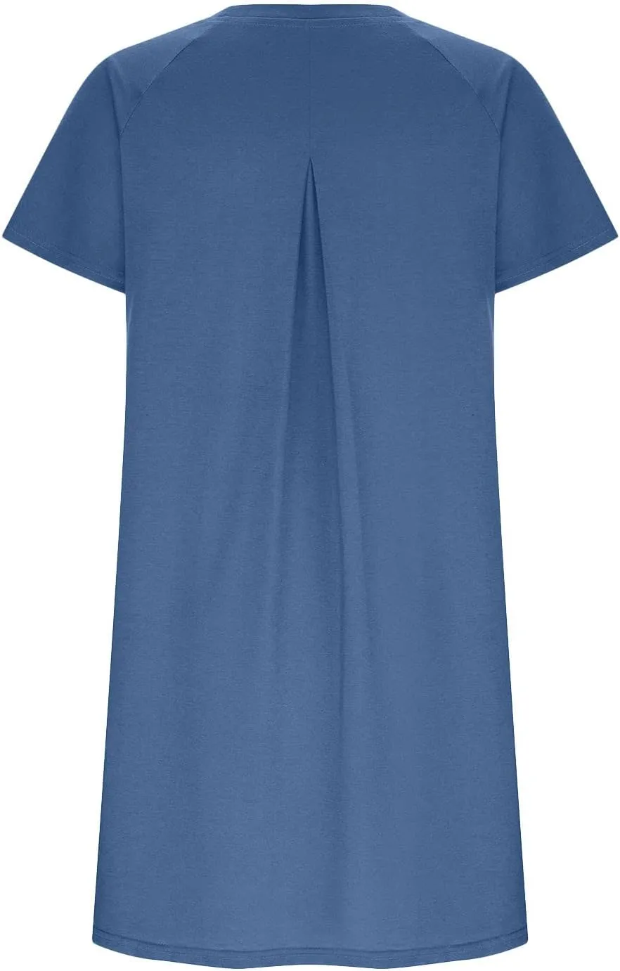 Sun Dresses Women Casual Loose Fit Short Sleeve Crew Neck Mini Dress Summer Knee Length T Shirt Dress with Pockets