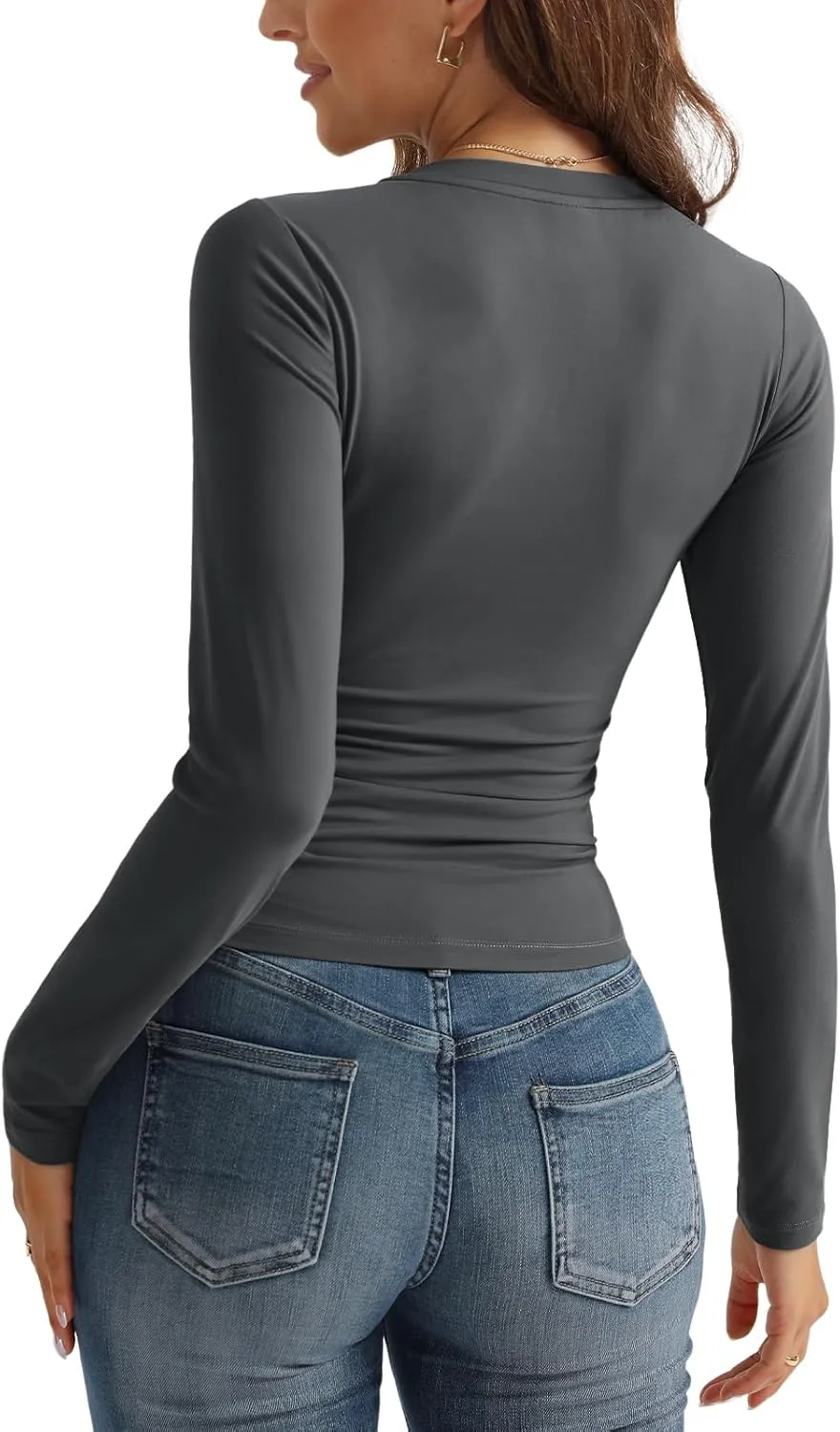 SUNBS Womens 3 Pack Long Sleeve Shirts V Neck Going Out Slim Fit Causal Crop Layering Tops 2025 Fall Fashion Clothes
