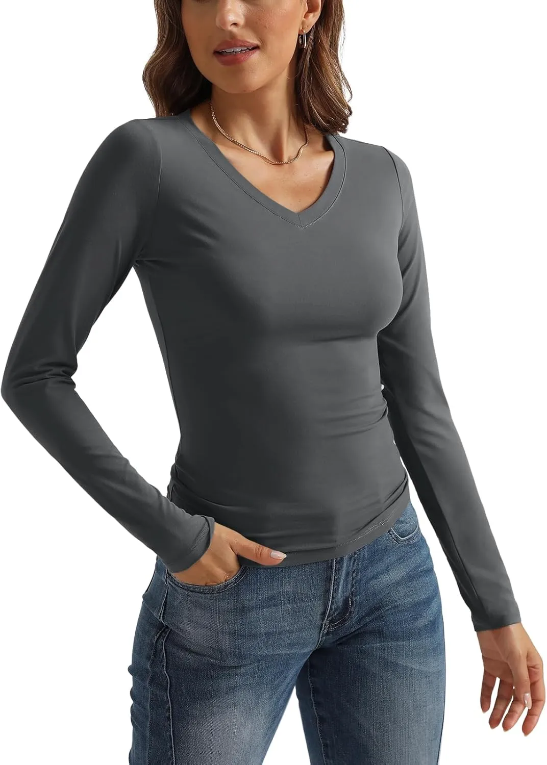 SUNBS Womens 3 Pack Long Sleeve Shirts V Neck Going Out Slim Fit Causal Crop Layering Tops 2025 Fall Fashion Clothes