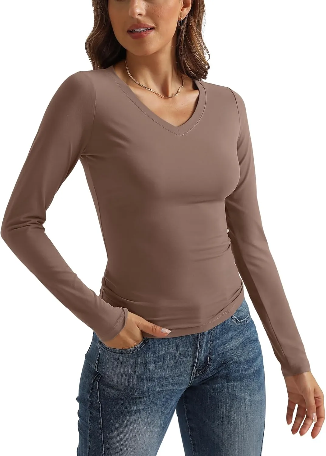 SUNBS Womens 3 Pack Long Sleeve Shirts V Neck Going Out Slim Fit Causal Crop Layering Tops 2025 Fall Fashion Clothes