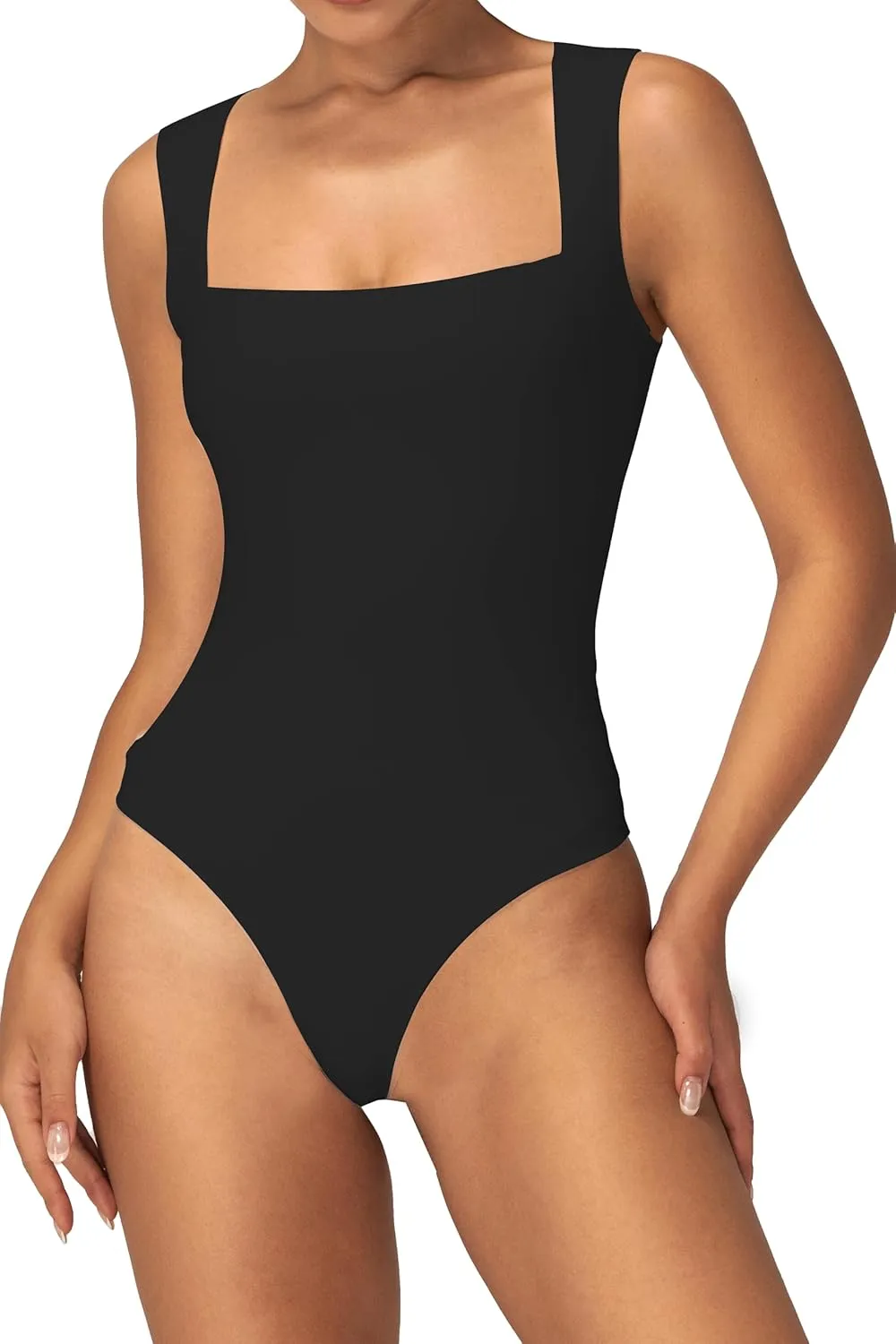 Sunzel Women's Sleeveless Square Neck Thong Bodysuits Sexy Tummy Control Body Suits Tank Tops