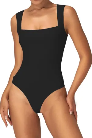 Sunzel Women's Sleeveless Square Neck Thong Bodysuits Sexy Tummy Control Body Suits Tank Tops