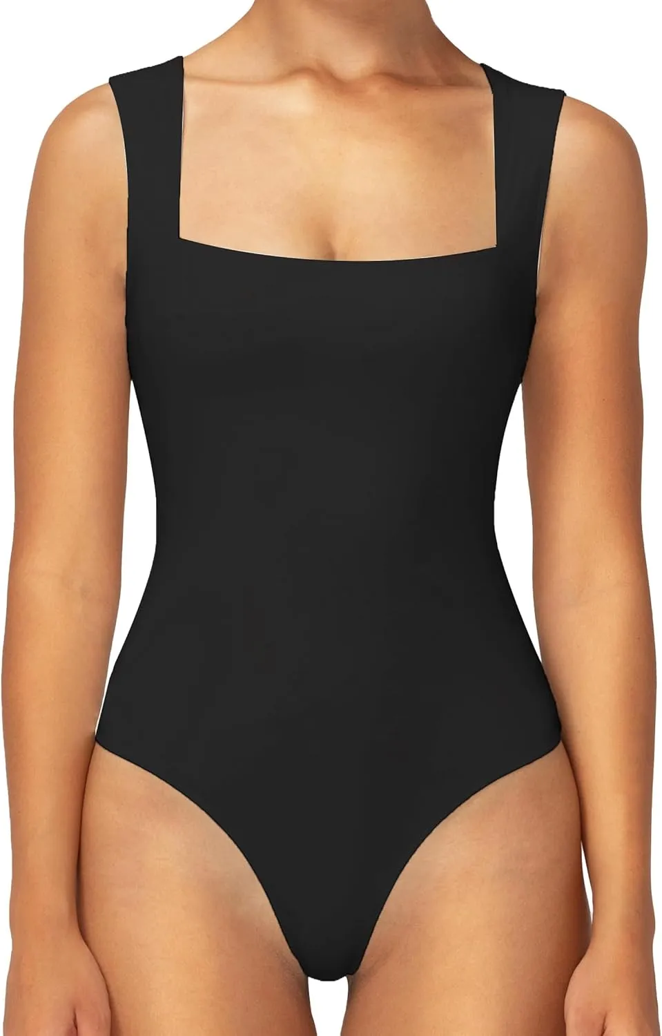 Sunzel Women's Sleeveless Square Neck Thong Bodysuits Sexy Tummy Control Body Suits Tank Tops