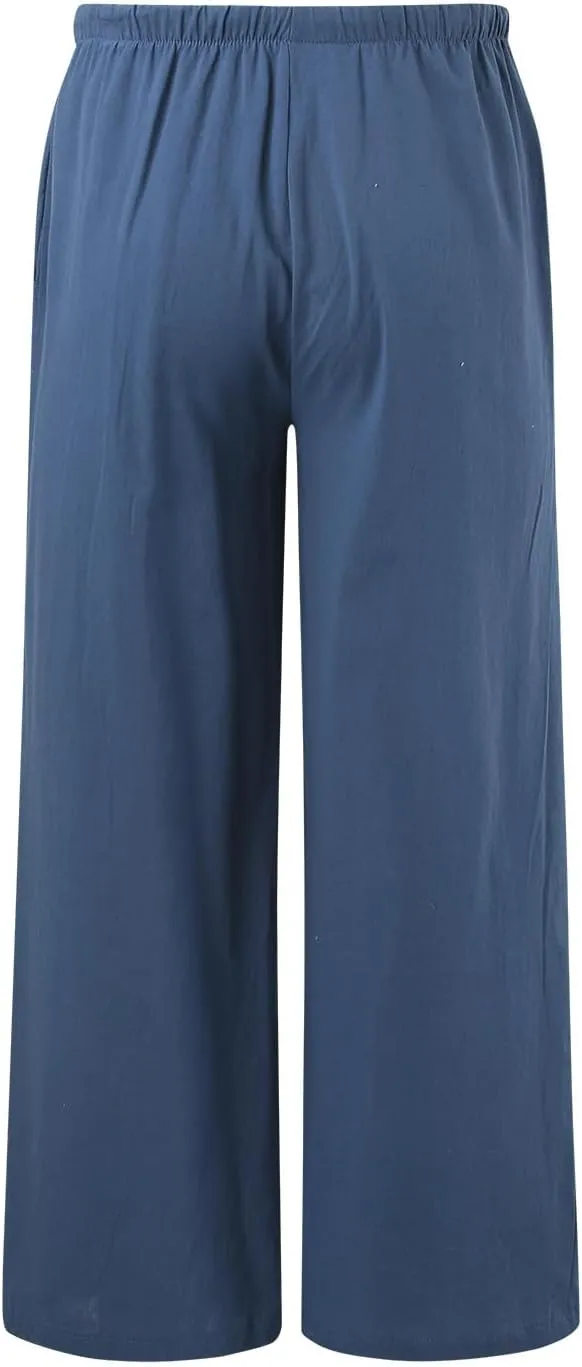 Sweatpants Women Cotton Linen Summer Palazzo Pants Flowy Wide Leg Beach Trousers with Pockets