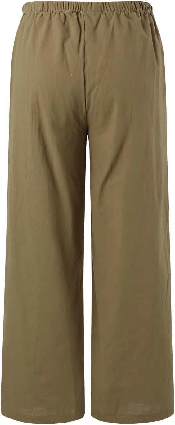 Sweatpants Women Cotton Linen Summer Palazzo Pants Flowy Wide Leg Beach Trousers with Pockets