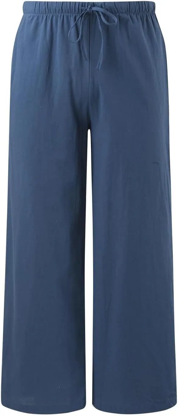 Sweatpants Women Cotton Linen Summer Palazzo Pants Flowy Wide Leg Beach Trousers with Pockets