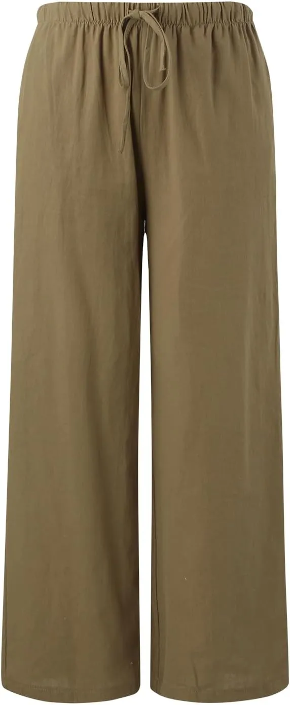 Sweatpants Women Cotton Linen Summer Palazzo Pants Flowy Wide Leg Beach Trousers with Pockets