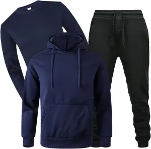 Sweatsuits for Men 3 Piece Heavyweight Fashion Hoodies, Long Sleeve Basic Tops and Jogger Sweatpants Outfits Tracksuits