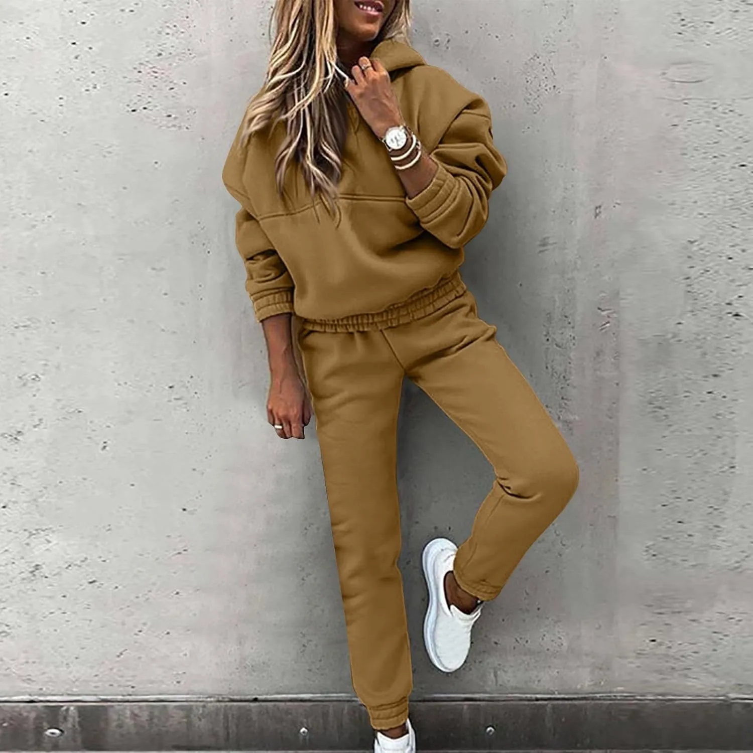 Sweatsuits For Womens 2 Piece Outfits Oversized Hoodie Fleece Sweatshirt And Jogger Sweatpants Y2K Matching Set