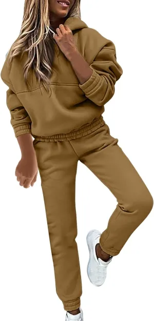 Sweatsuits For Womens 2 Piece Outfits Oversized Hoodie Fleece Sweatshirt And Jogger Sweatpants Y2K Matching Set