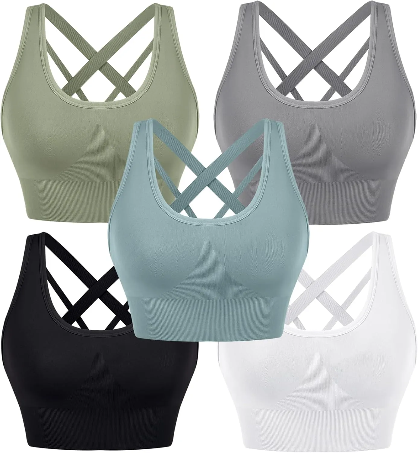 Sykooria Women's 3 Pack High Support Sports Bras Strappy Cross Back Padded Wokout Running Yoga Gym Bra