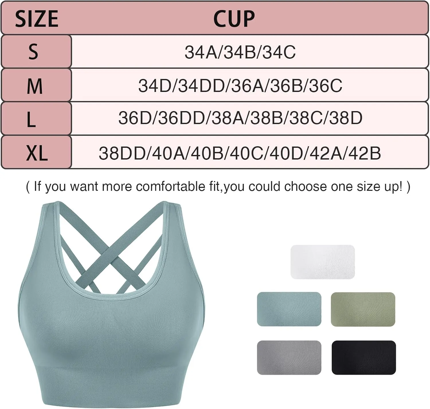 Sykooria Women's 3 Pack High Support Sports Bras Strappy Cross Back Padded Wokout Running Yoga Gym Bra
