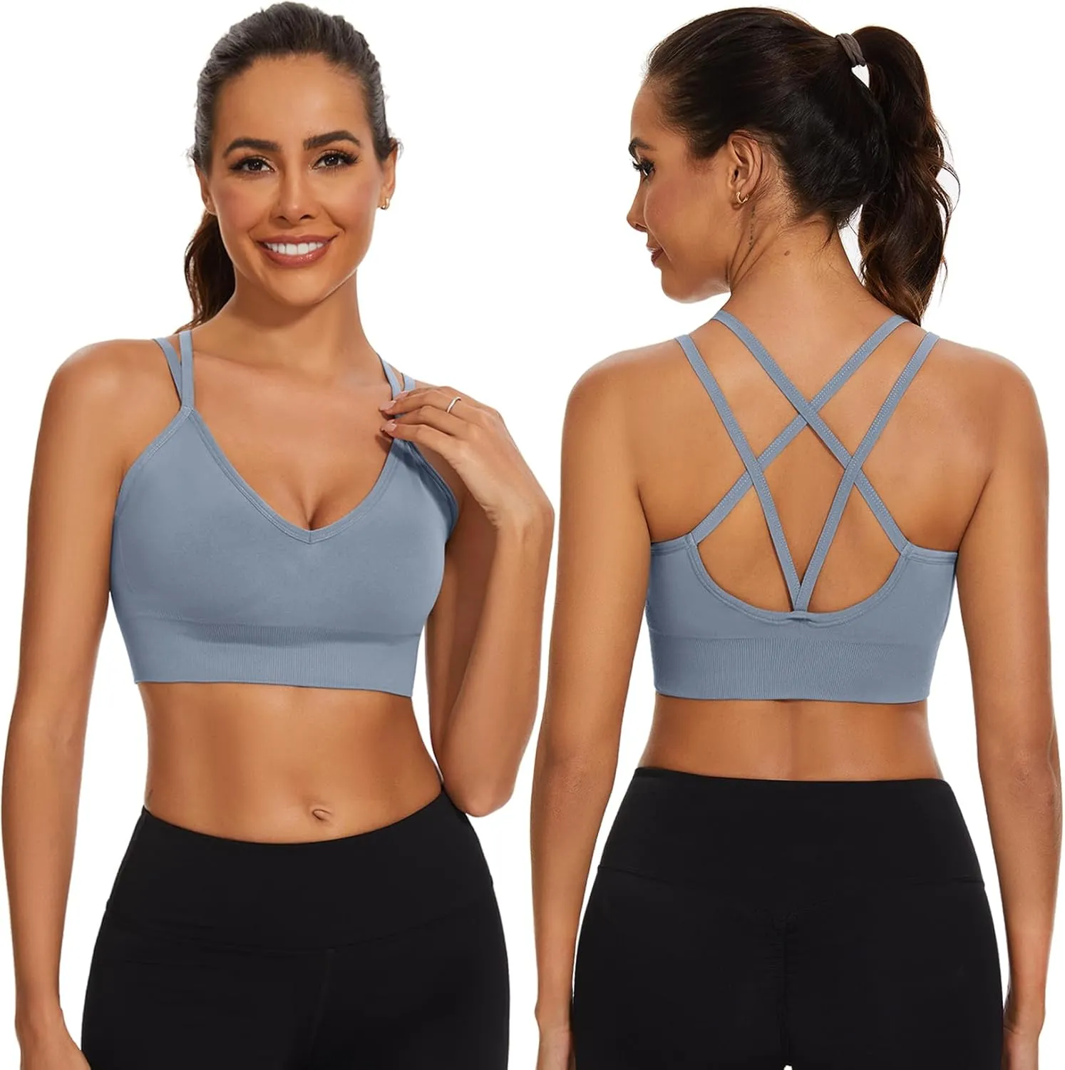 Sykooria Women's 3 Pack High Support Sports Bras Strappy Cross Back Padded Wokout Running Yoga Gym Bra