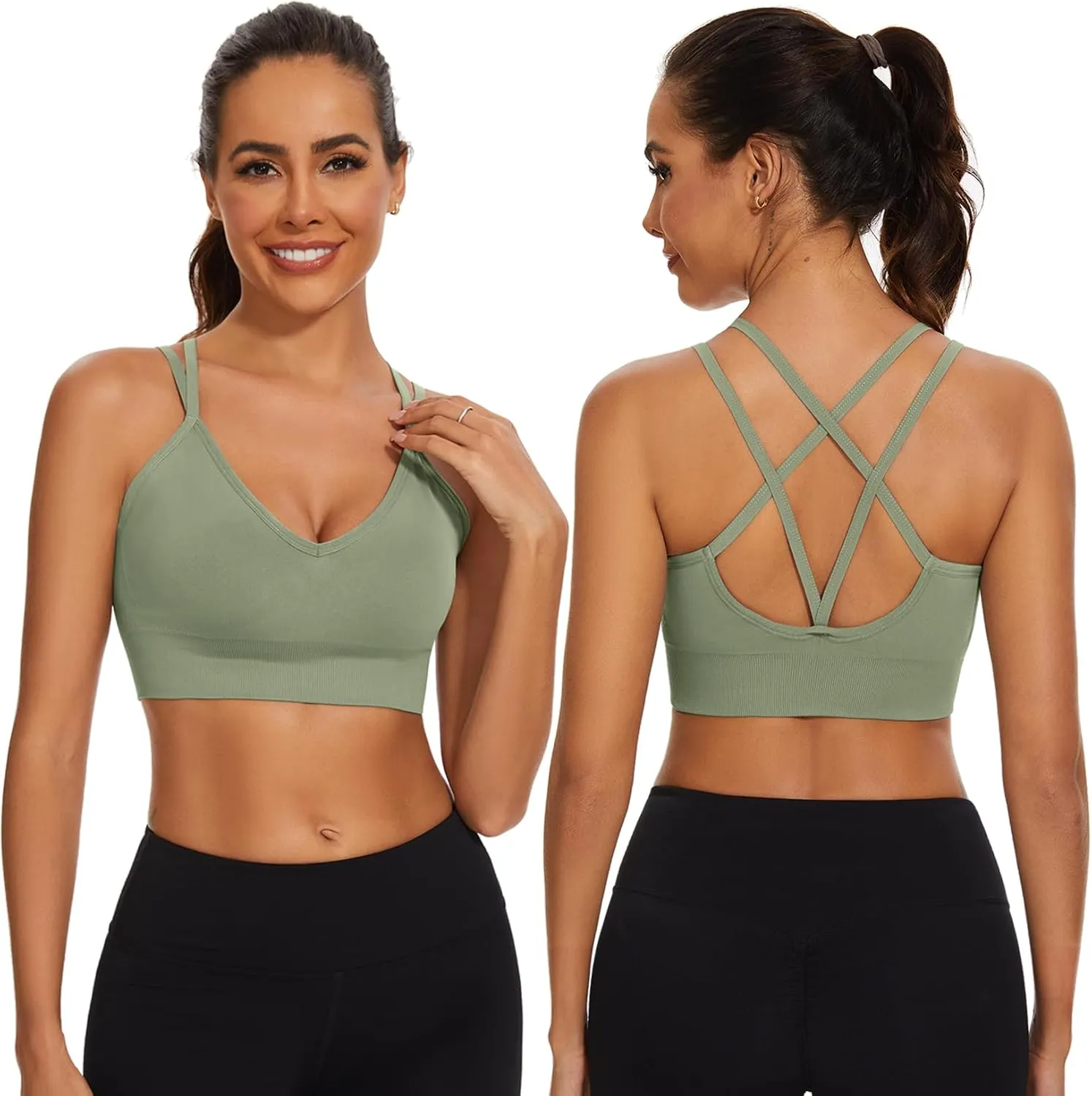 Sykooria Women's 3 Pack High Support Sports Bras Strappy Cross Back Padded Wokout Running Yoga Gym Bra