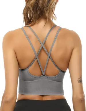 Sykooria Women's 3 Pack High Support Sports Bras Strappy Cross Back Padded Wokout Running Yoga Gym Bra