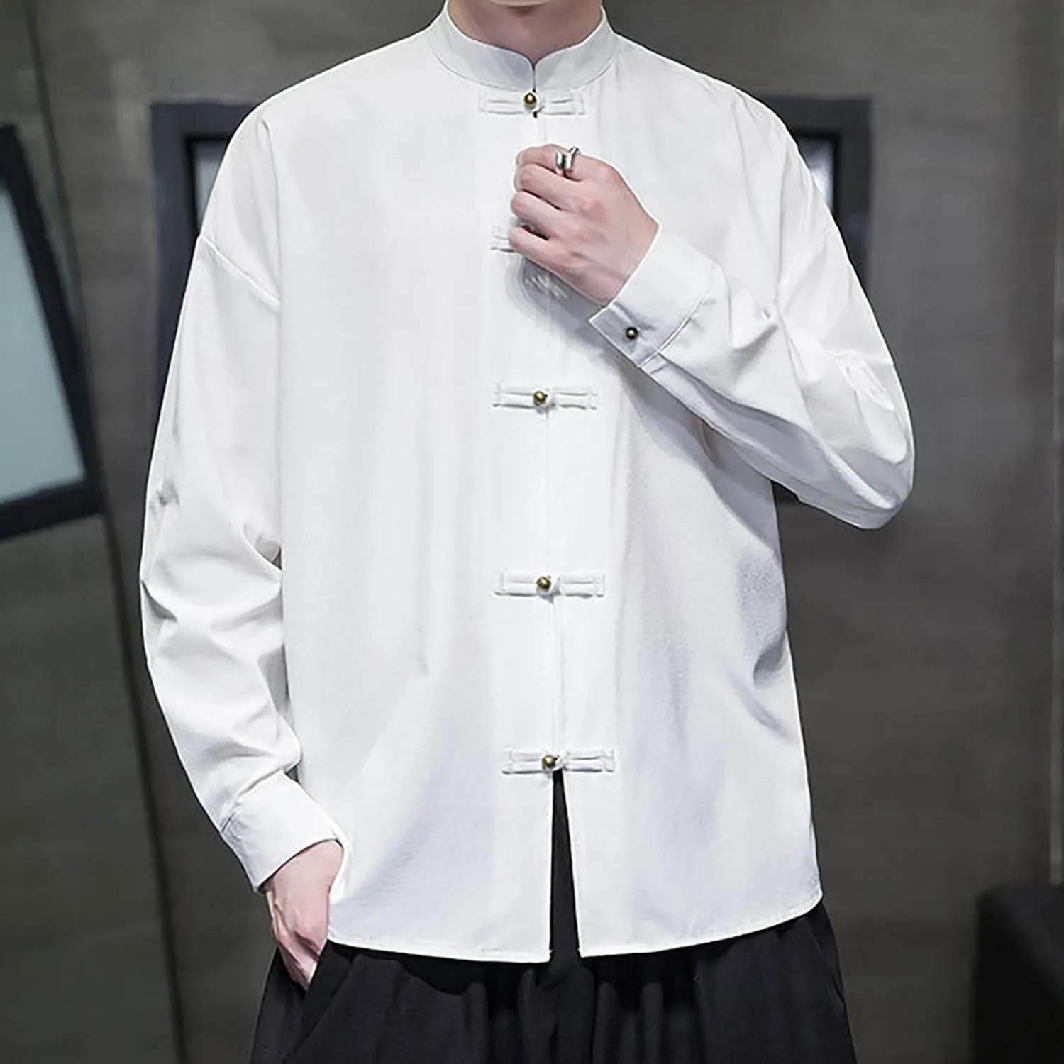 Tai Chi Clothing Chinese Traditional Uniform Tops Kung Fu Clothes Luxury Flowered Printed Button Down Satin Shirt Big&Tall