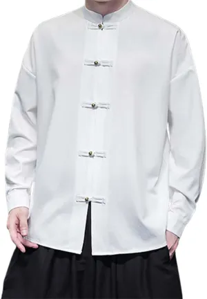 Tai Chi Clothing Chinese Traditional Uniform Tops Kung Fu Clothes Luxury Flowered Printed Button Down Satin Shirt Big&Tall