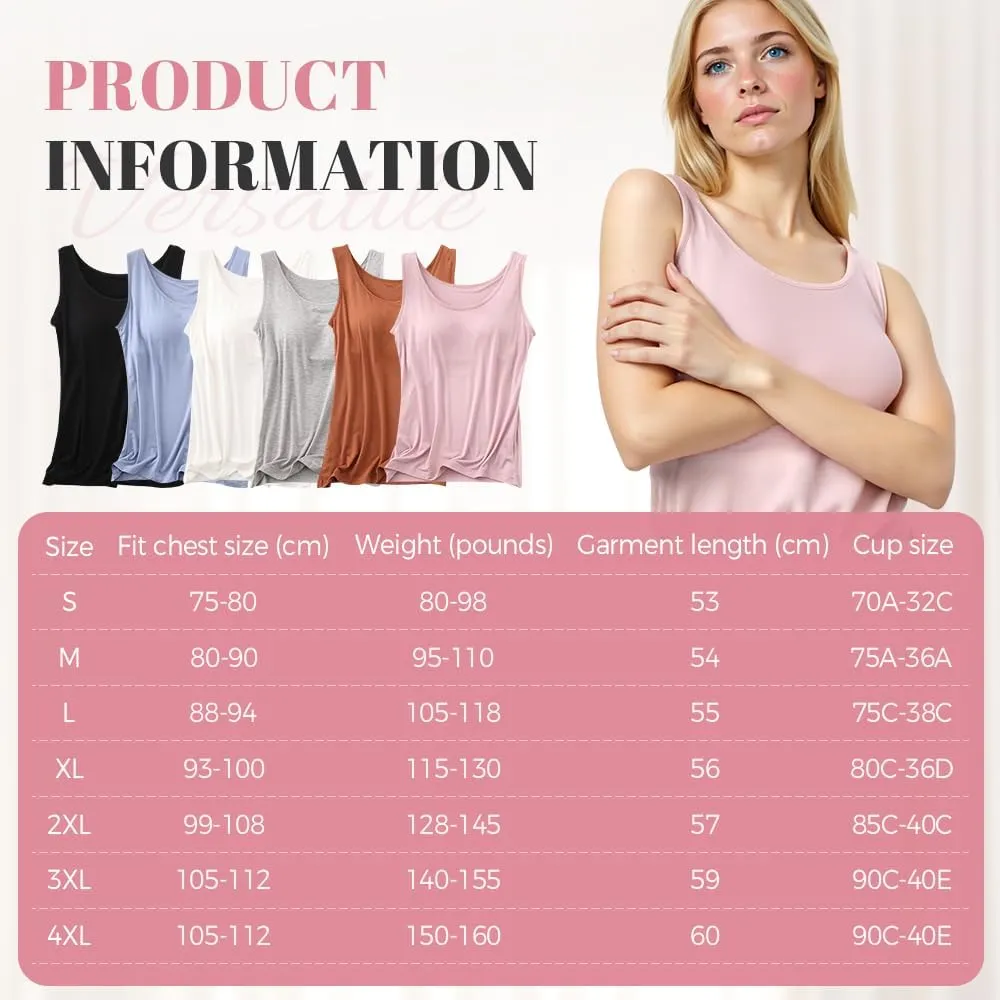 Tank Tops with Built in Bra for Women Summer Sleeveless Slim Fit Wider Strap Camisole Basic Workout Yoga Tops