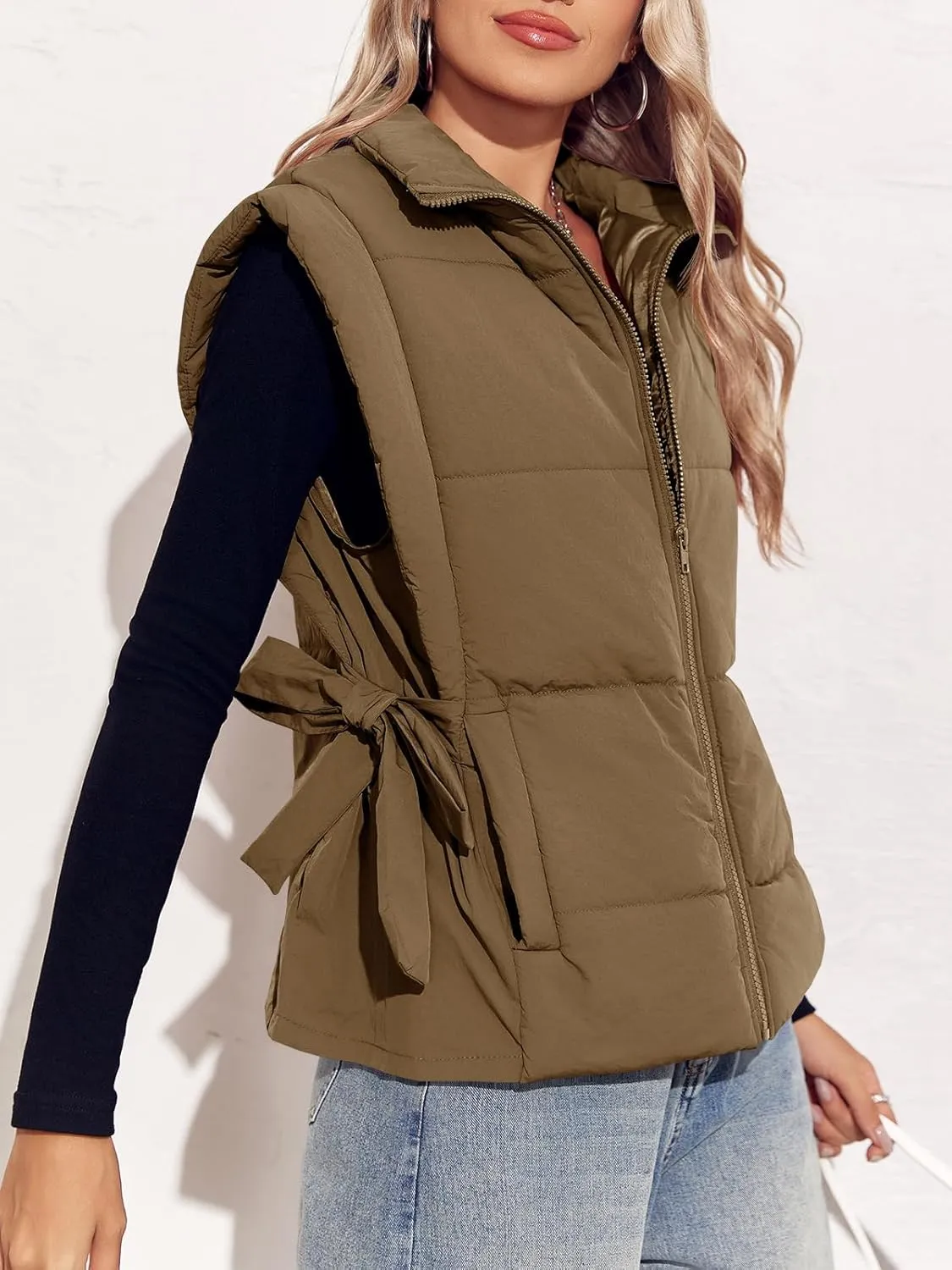 Tankaneo Womens Cropped Puffer Vest Cap Sleeve Zip Up Lightweight Padded Puffy Warm Coat