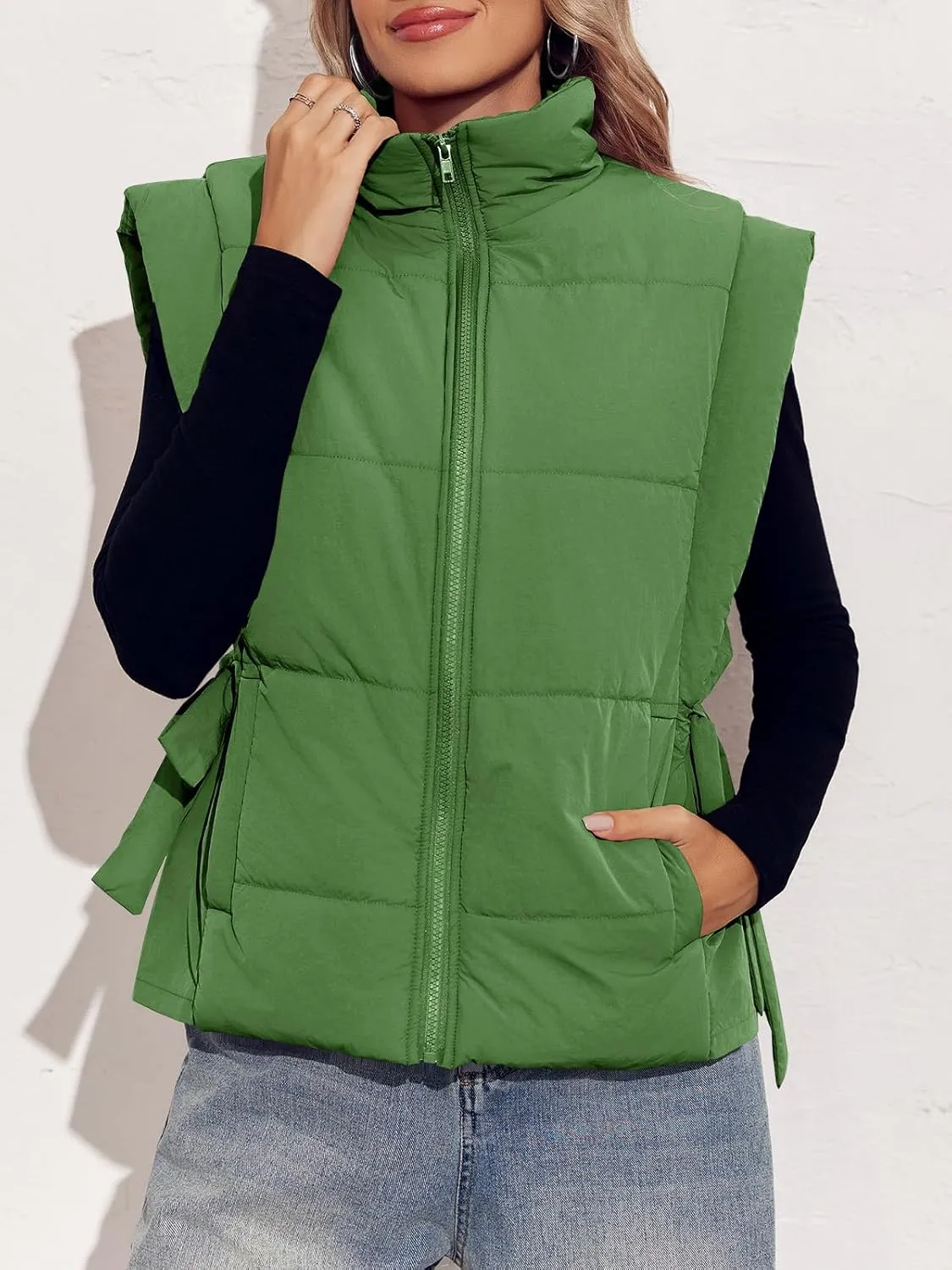 Tankaneo Womens Cropped Puffer Vest Cap Sleeve Zip Up Lightweight Padded Puffy Warm Coat