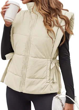 Tankaneo Womens Cropped Puffer Vest Cap Sleeve Zip Up Lightweight Padded Puffy Warm Coat