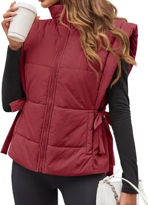 Tankaneo Womens Cropped Puffer Vest Cap Sleeve Zip Up Lightweight Padded Puffy Warm Coat