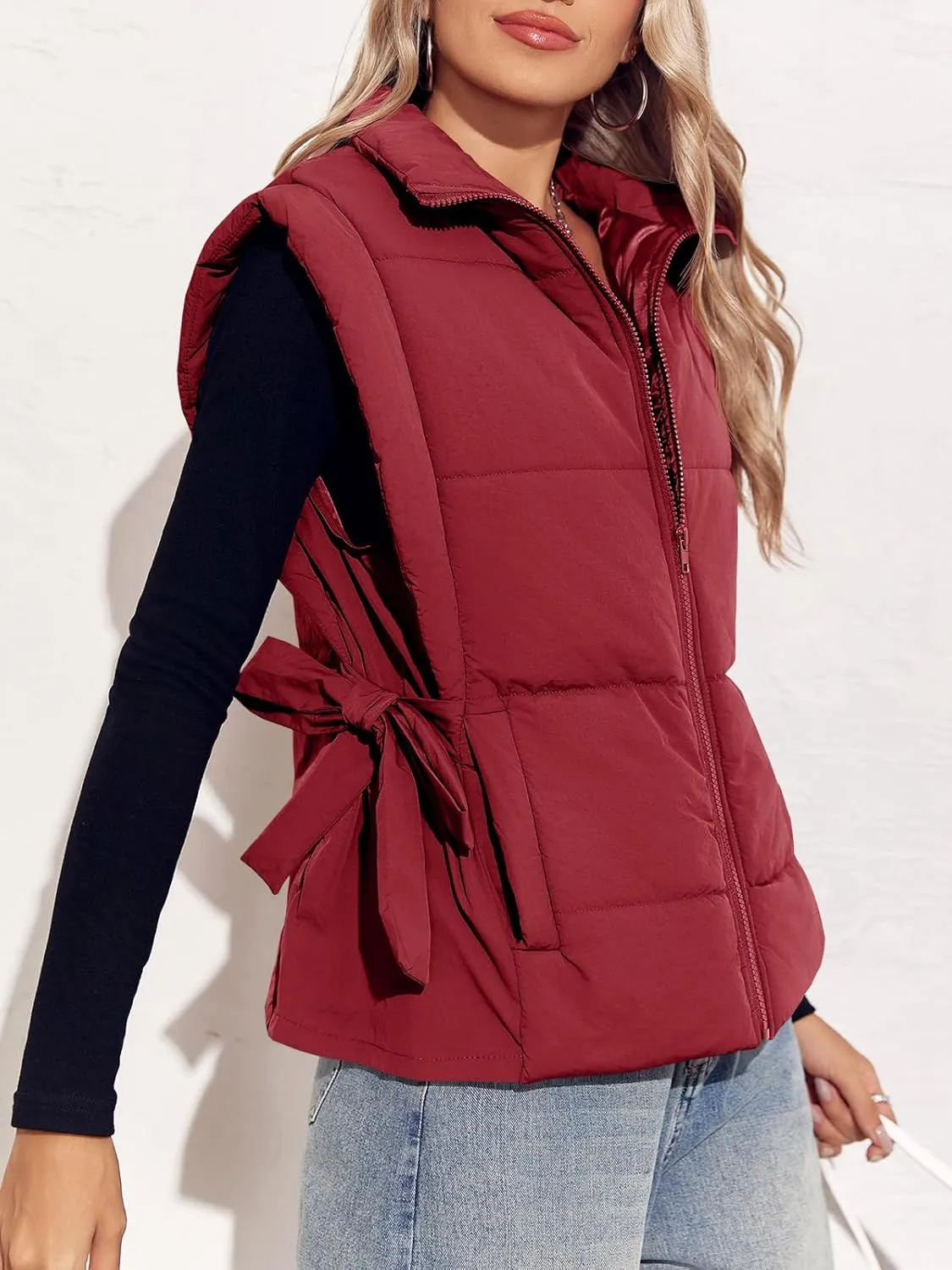 Tankaneo Womens Cropped Puffer Vest Cap Sleeve Zip Up Lightweight Padded Puffy Warm Coat
