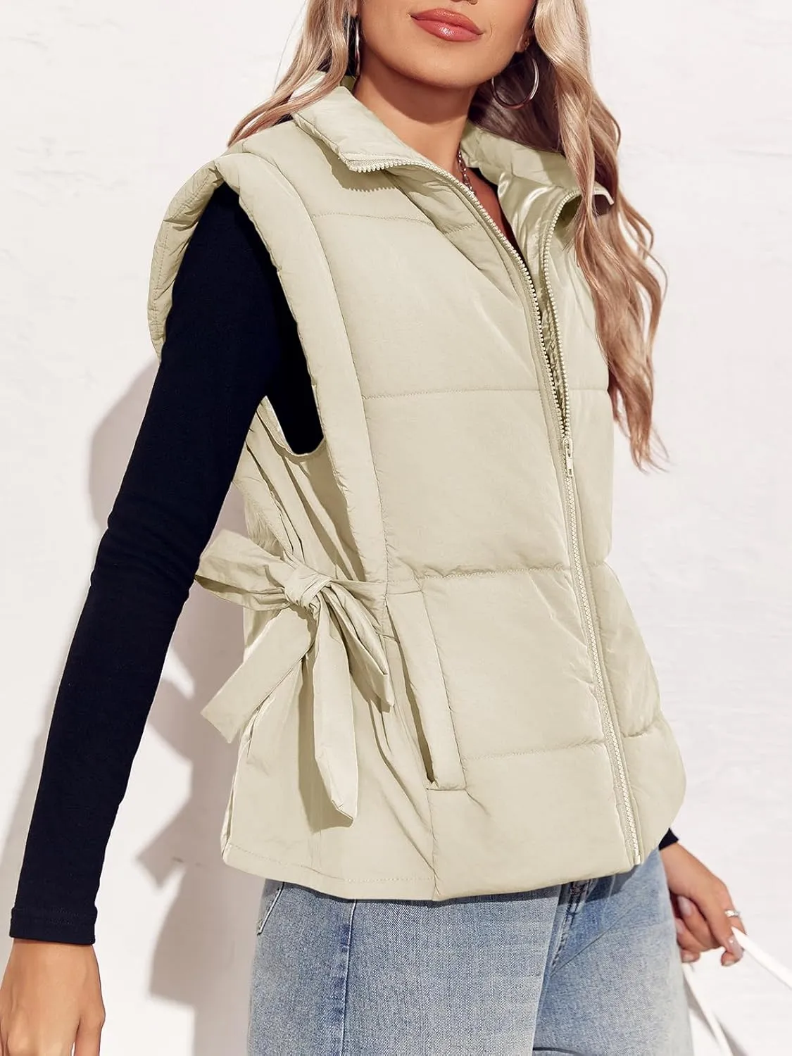 Tankaneo Womens Cropped Puffer Vest Cap Sleeve Zip Up Lightweight Padded Puffy Warm Coat