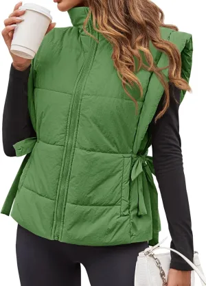 Tankaneo Womens Cropped Puffer Vest Cap Sleeve Zip Up Lightweight Padded Puffy Warm Coat