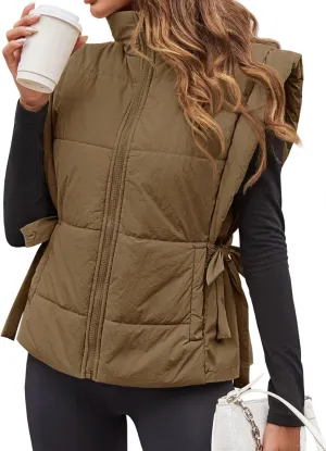 Tankaneo Womens Cropped Puffer Vest Cap Sleeve Zip Up Lightweight Padded Puffy Warm Coat