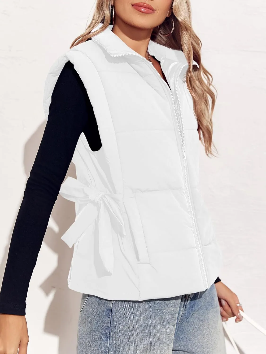 Tankaneo Womens Cropped Puffer Vest Cap Sleeve Zip Up Lightweight Padded Puffy Warm Coat