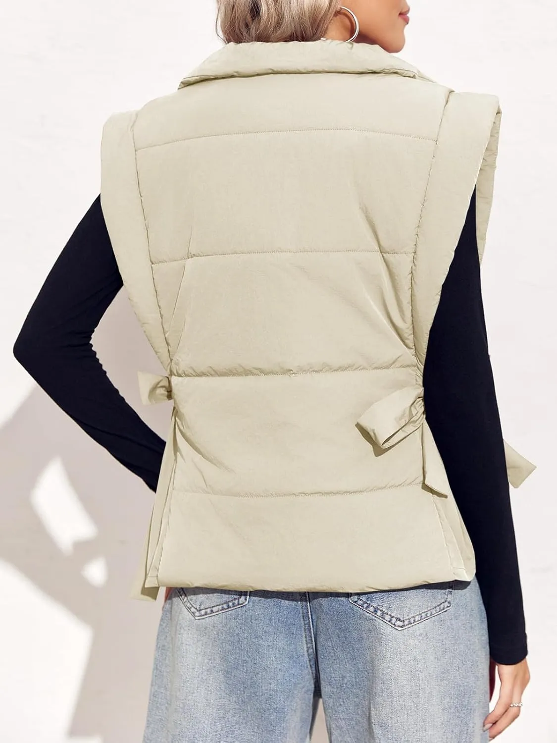 Tankaneo Womens Cropped Puffer Vest Cap Sleeve Zip Up Lightweight Padded Puffy Warm Coat