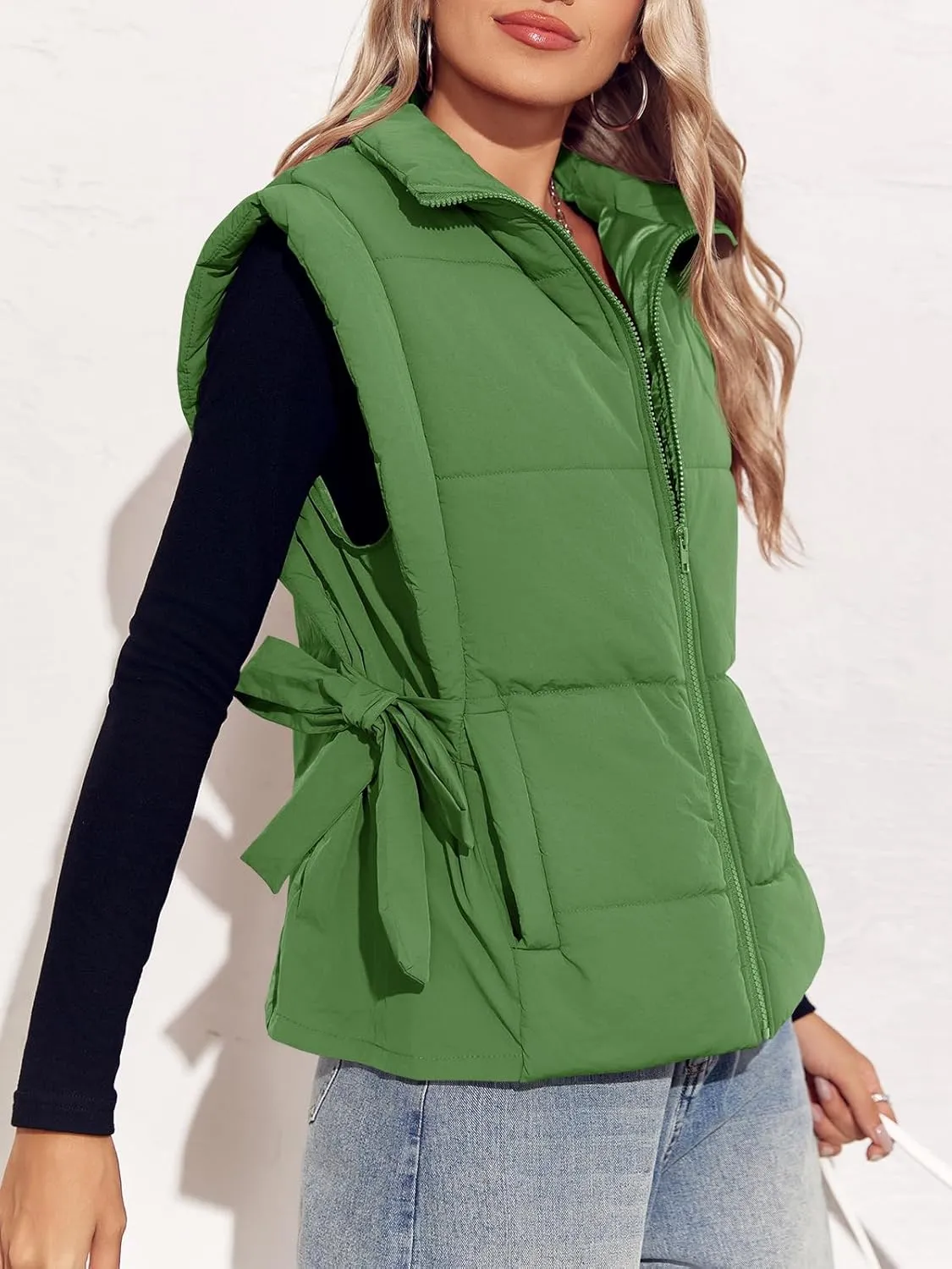 Tankaneo Womens Cropped Puffer Vest Cap Sleeve Zip Up Lightweight Padded Puffy Warm Coat