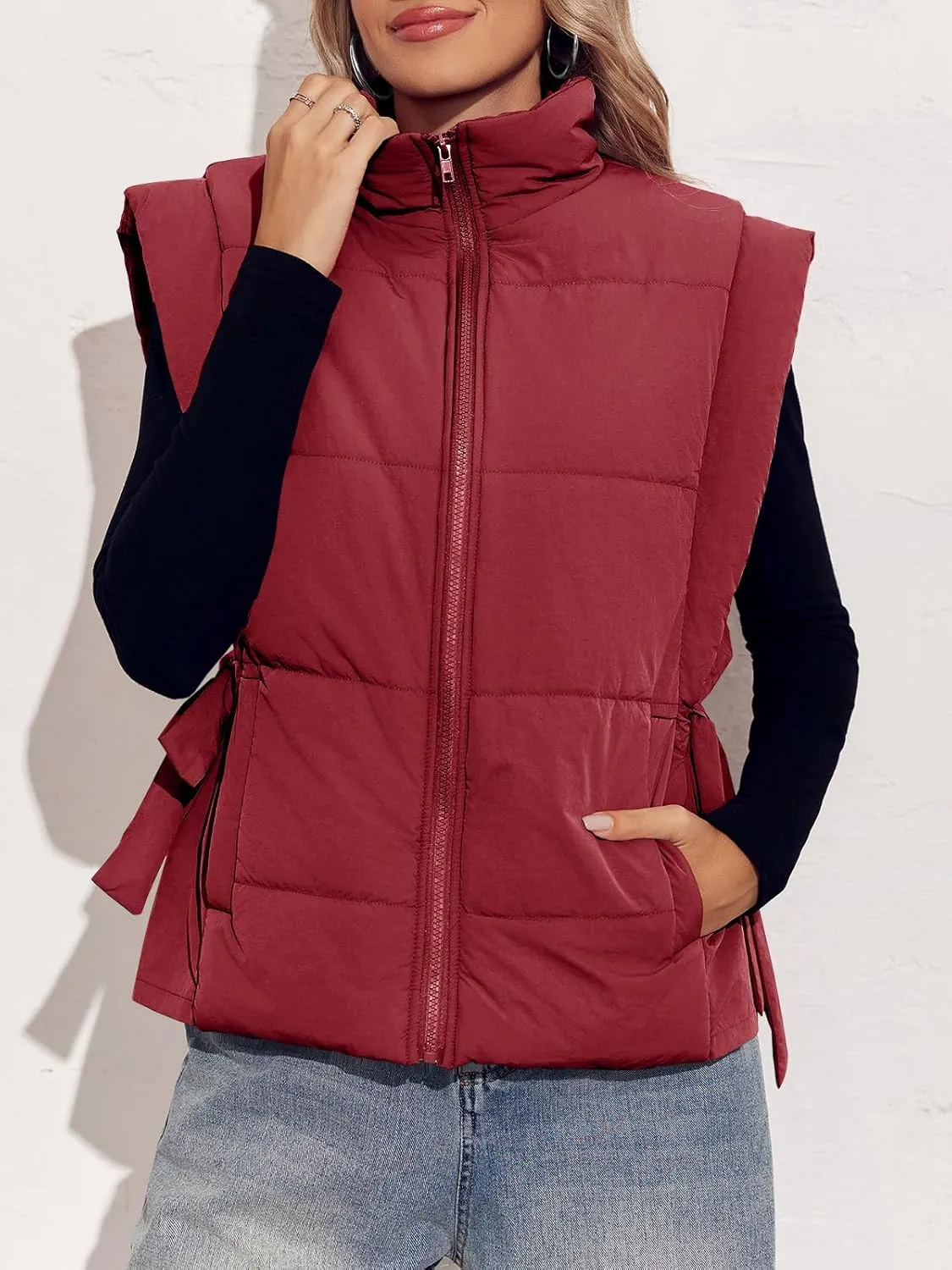 Tankaneo Womens Cropped Puffer Vest Cap Sleeve Zip Up Lightweight Padded Puffy Warm Coat