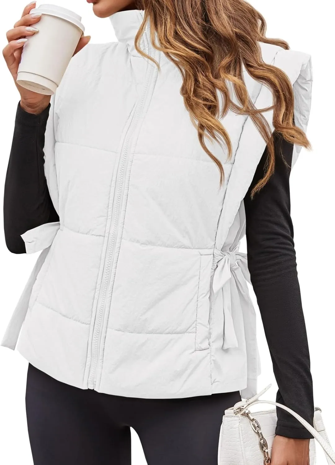 Tankaneo Womens Cropped Puffer Vest Cap Sleeve Zip Up Lightweight Padded Puffy Warm Coat